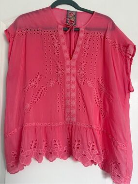 Johnny Was Beautiful Women's Clemence Bubble Gum Embroidered Eyelet Tunic Top